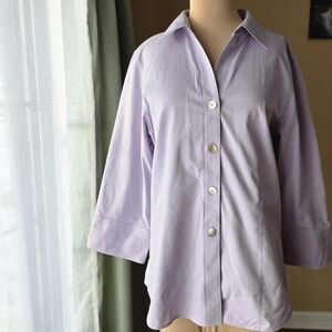 Foxcroft Light Purple Button Down Top Size 14 Opal Sheen Buttons 100% Cotton